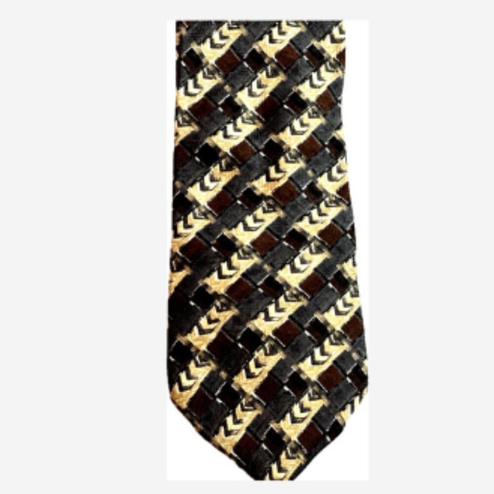 Colours by Alexander Julian Mens Tie Classic Cut Gray W/Brown Blue Tan 100% Silk